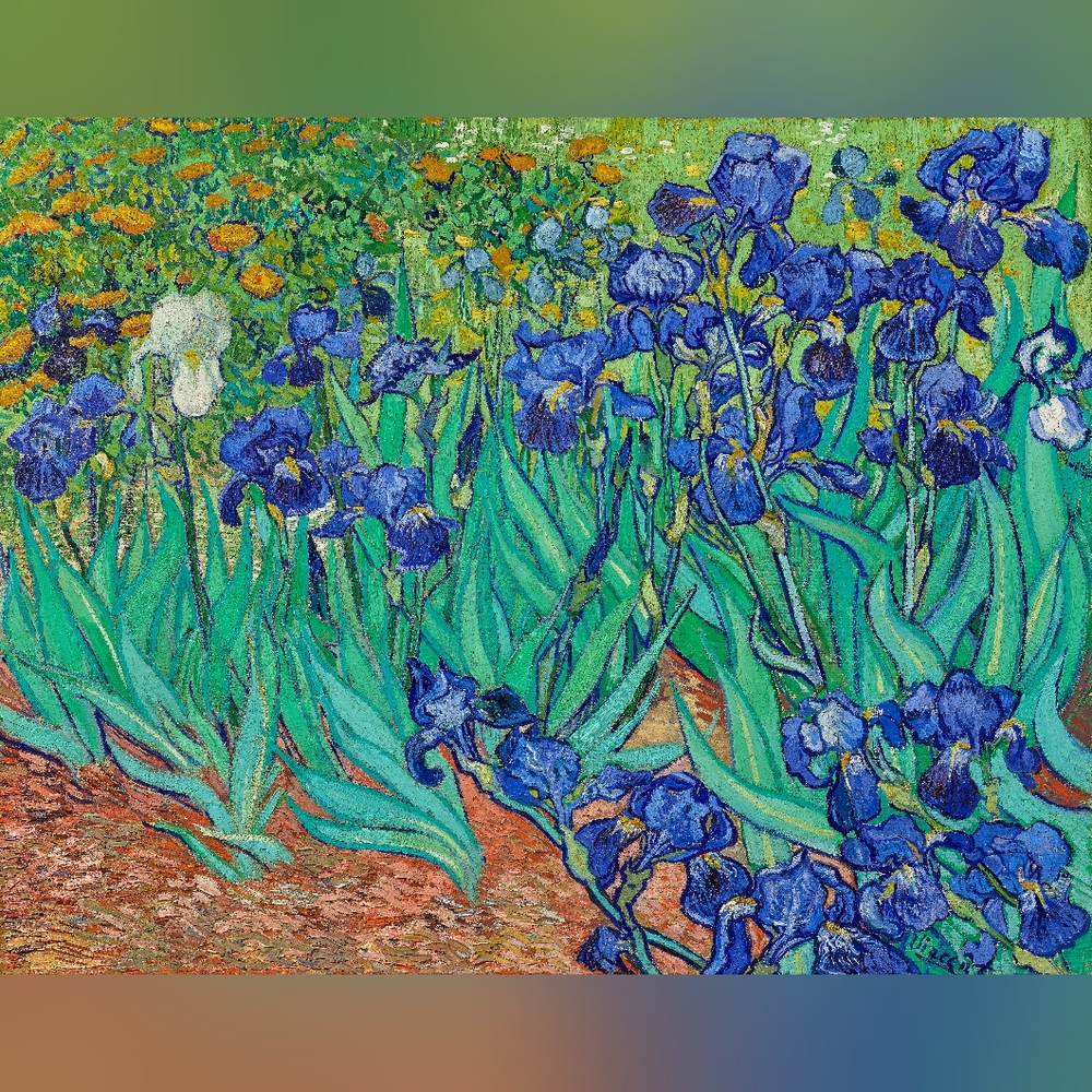 Floral Art Print with Blue and Green Irises